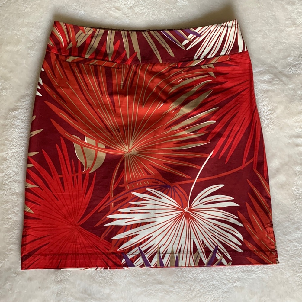 GAP 00s Y2K tropical palm leaf skirt, red, tan, white